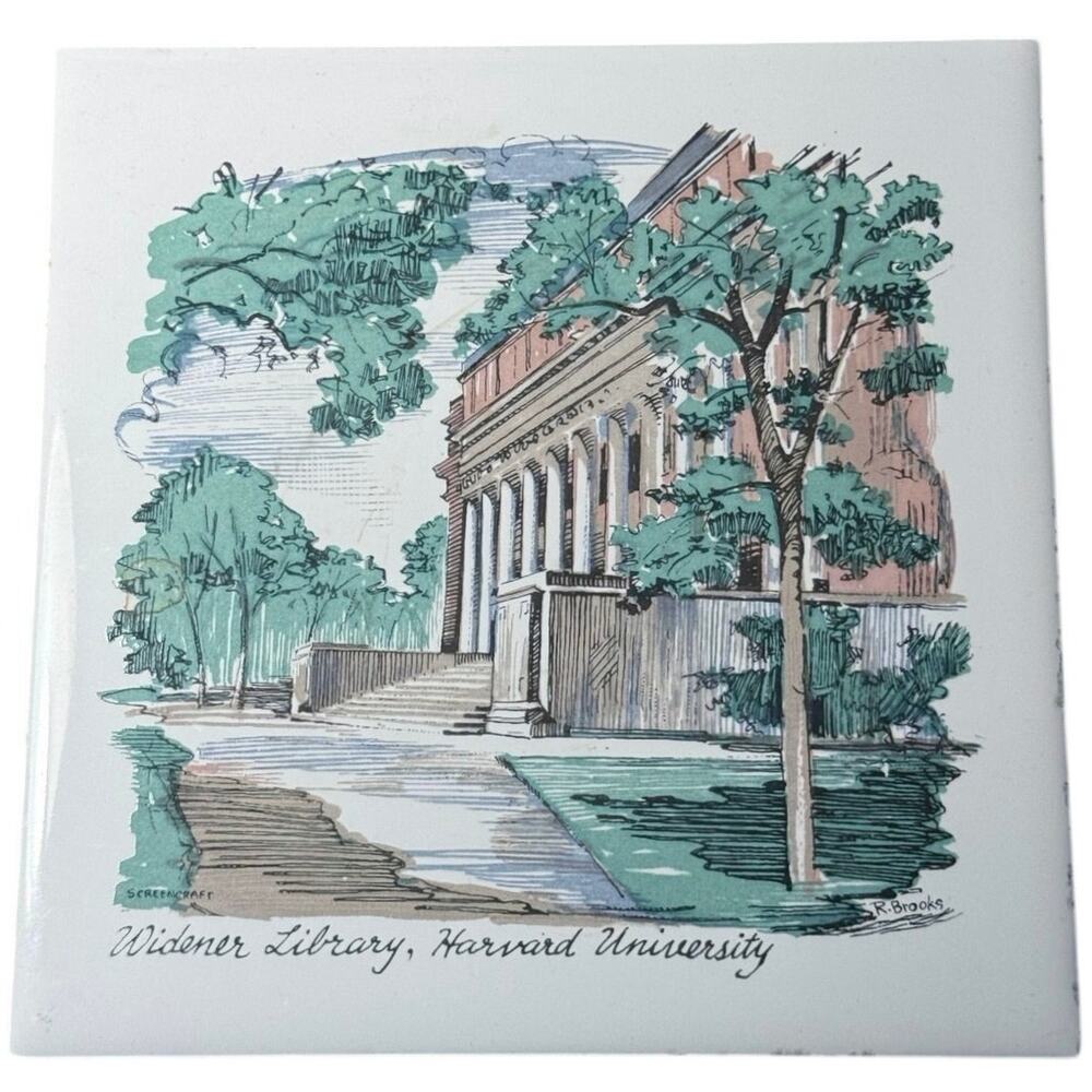 Vintage Screencraft Harvard Widener Library Tile Cork Back Wall Hanger Cape Cod